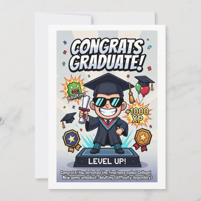 Funny Gamer‑Inspired Graduation Artwork Holiday Card (Front)
