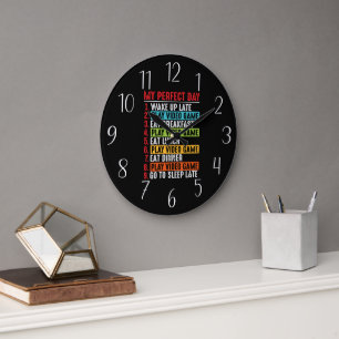 Funny gamer perfect day word art large clock