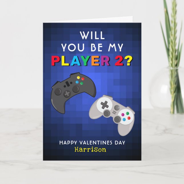 Funny Gamer Personalized Valentines Day Holiday Card (Front)