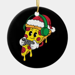 Funny Gamer Pizza Christmas Video Game Kids Men  Ceramic Ornament