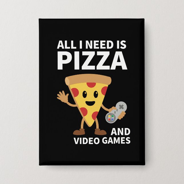 Funny Gamer Pizza Gaming Video Game Enthusiast Boy Button (Front)