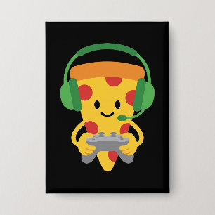 Funny Gamer Pizza Gaming Video Game Enthusiast Boy Button
