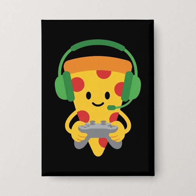 Funny Gamer Pizza Gaming Video Game Enthusiast Boy Button (Front)