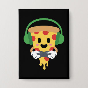 Funny Gamer Pizza Gaming Video Game Enthusiast Boy Button
