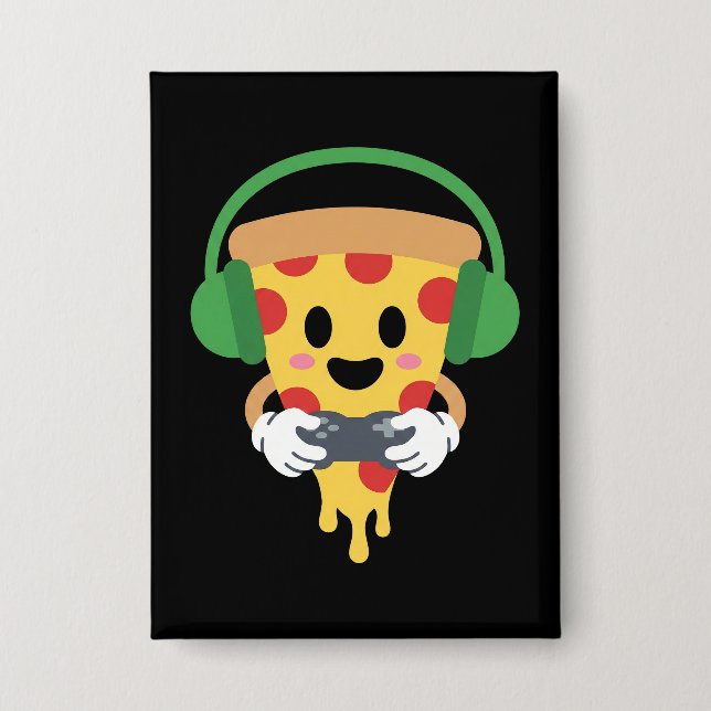Funny Gamer Pizza Gaming Video Game Enthusiast Boy Button (Front)