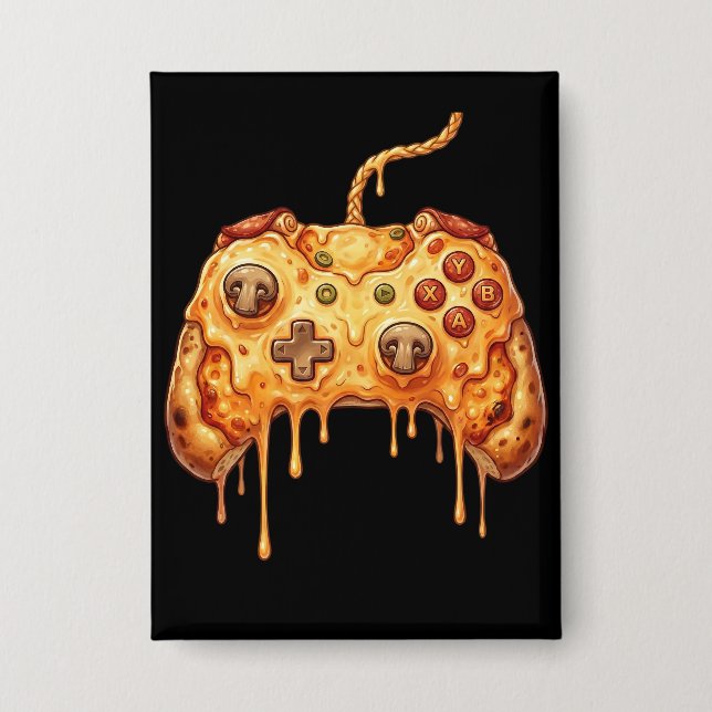 Funny Gamer Pizza Gaming Video Game Enthusiast Boy Button (Front)