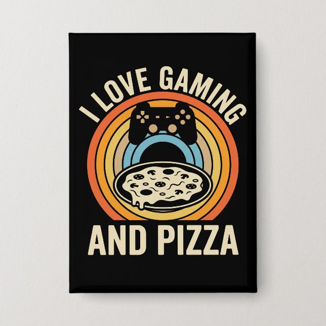 Funny Gamer Pizza Gaming Video Game Enthusiast Boy Button (Front)