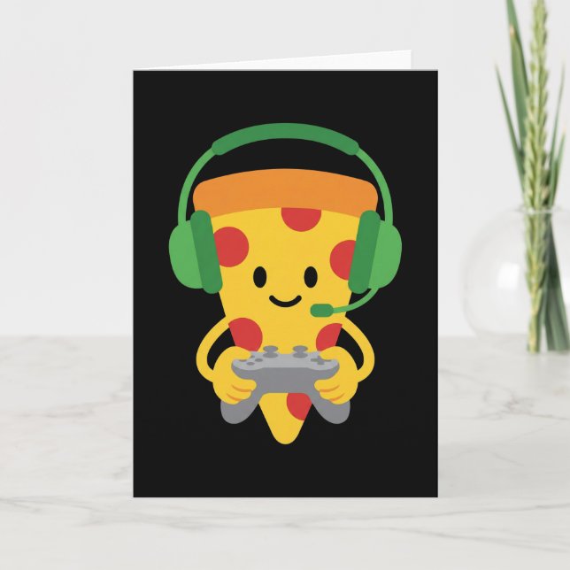 Funny Gamer Pizza Gaming Video Game Enthusiast Boy Card (Front)