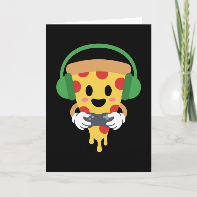 Funny Gamer Pizza Gaming Video Game Enthusiast Boy Card (Front)