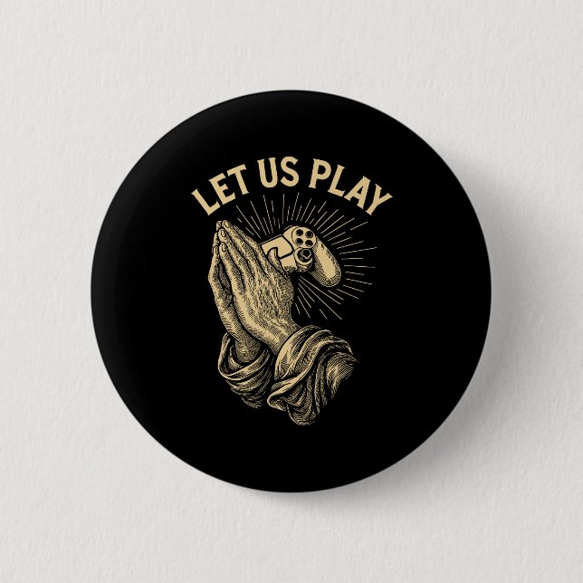 Funny Gamer Prayer Pun Video Game Controller Retro Button (Front)