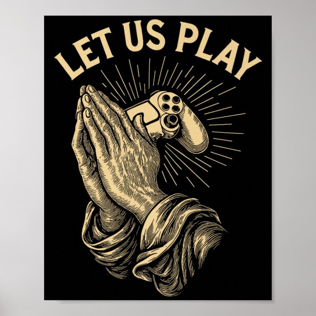 Funny Gamer Prayer Pun Video Game Controller Retro Poster (Front)