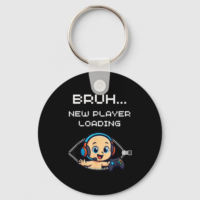 Funny Gamer Pregnancy Announcement – Bruh New Play Keychain (Front)
