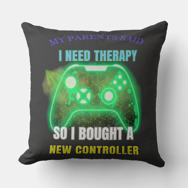 Funny Gamer Quote Controller Graphic Throw Pillow (Front)