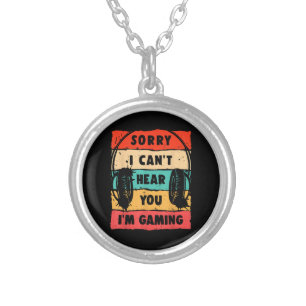 Funny Gamer Shirt for Teens Boys Men Video Gaming Silver Plated Necklace