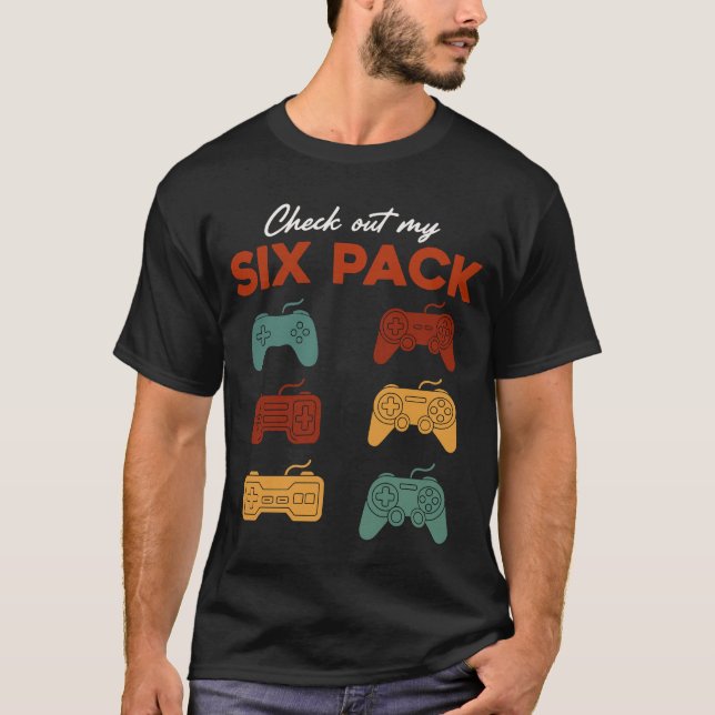 Funny Gamer Six Pack Controllers Retro Video Game  T-Shirt (Front)