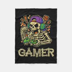 Funny Gamer Skeleton Gamer Teen Boys Video Gaming Fleece Blanket
