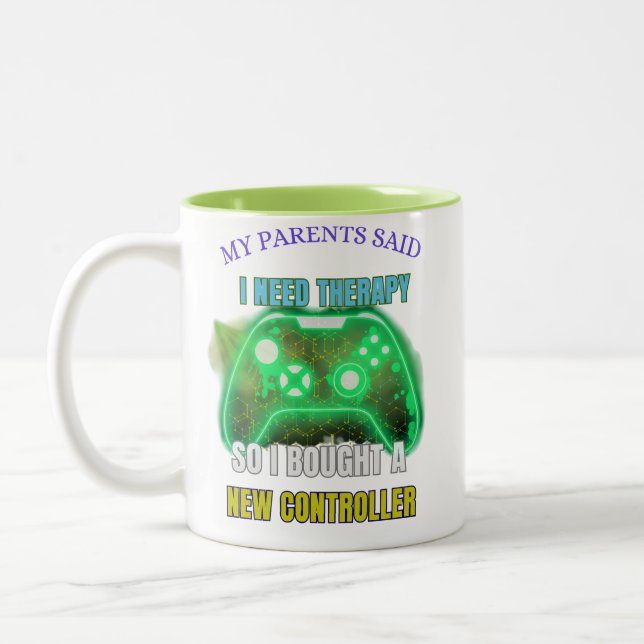 Funny Gamer Therapy Quote Controller Coffee Mug  (Left)