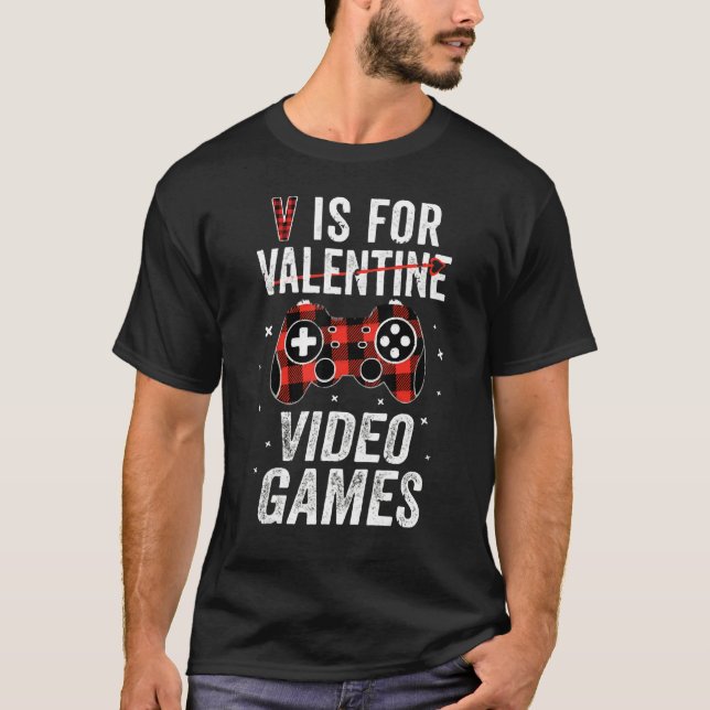Funny Gamer Valentines Day Boys Shirts V-is for Vi (Front)
