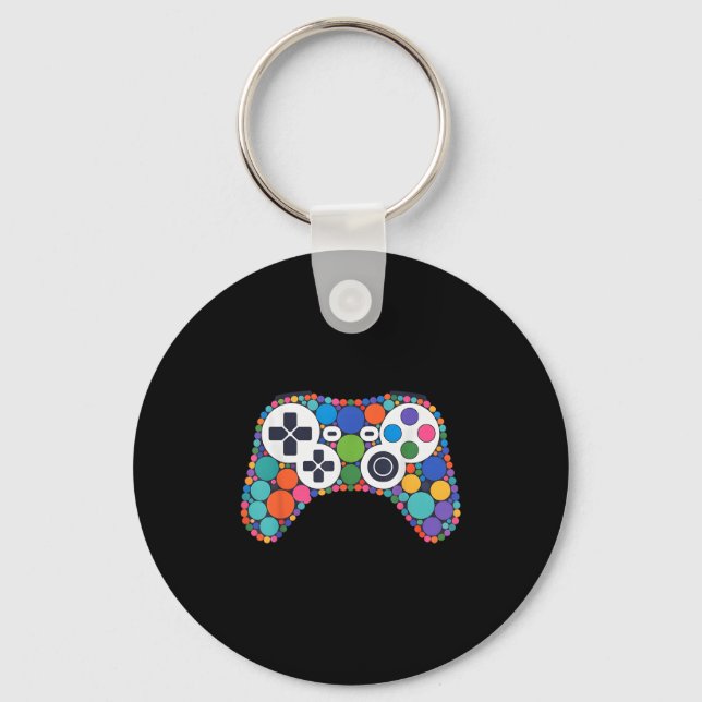 Funny Gaming Controller Polka Dot Video Gamers Dot Keychain (Front)