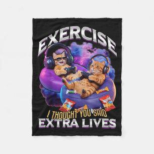 Funny Gaming Gamer Cat  Fleece Blanket
