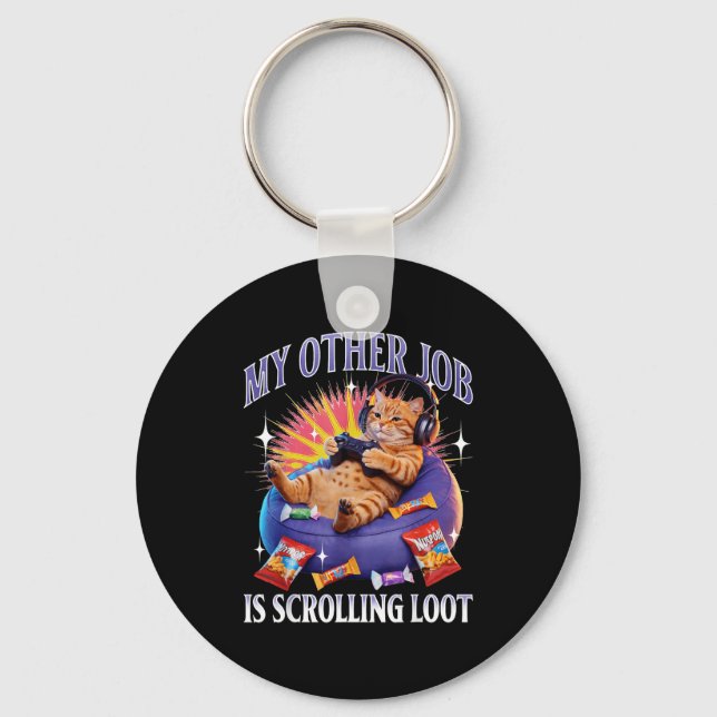 Funny Gaming Gamer Cat  Keychain (Front)