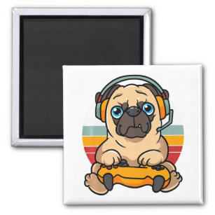 Funny Gaming Pug Dog Pet Lover Gamer  Magnet