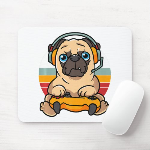 Funny Gaming Pug Dog Pet Lover Gamer  Mouse Pad