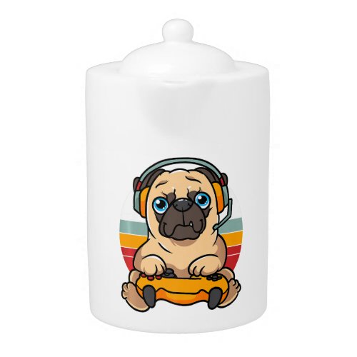 Funny Gaming Pug Dog Pet Lover Gamer  Teapot