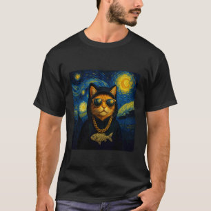 Funny Gangster Cat in Starry Night T-Shirt