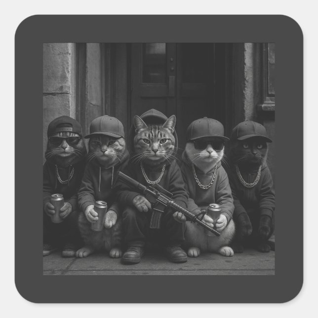 Funny Gangster Cats Street Design Square Sticker (Front)