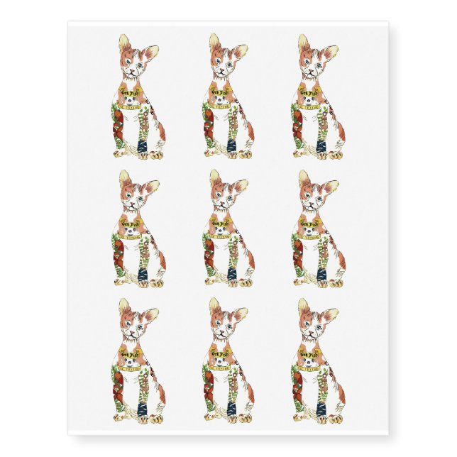 Funny Gangster Sphynx Cat Lover Birthday Party Temporary Tattoos (Front)