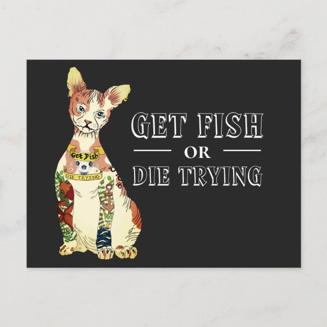 Funny Gangster Sphynx Cat Tattoo Illustration Postcard (Front)