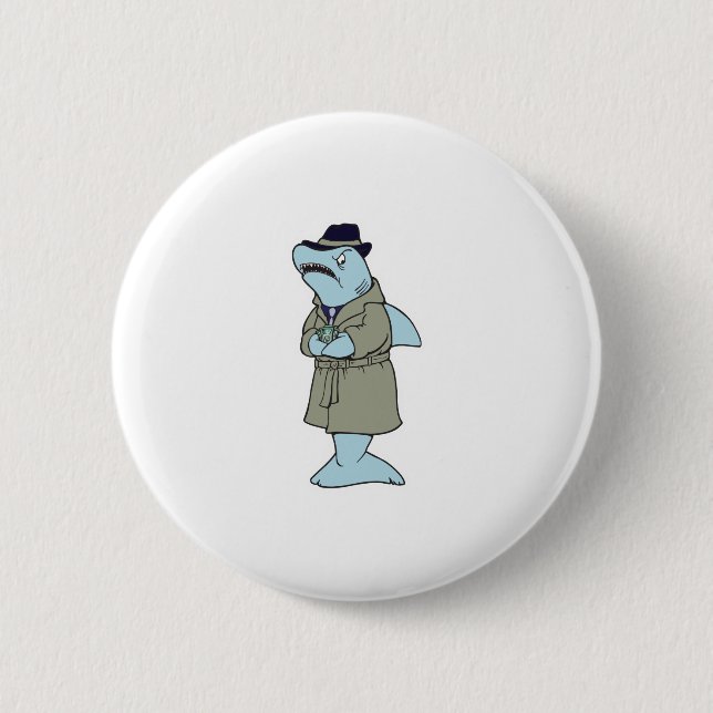 funny ganster shark button (Front)