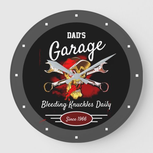 Funny Garage Bleeding Knuckles Pain Face Any Name  Large Clock