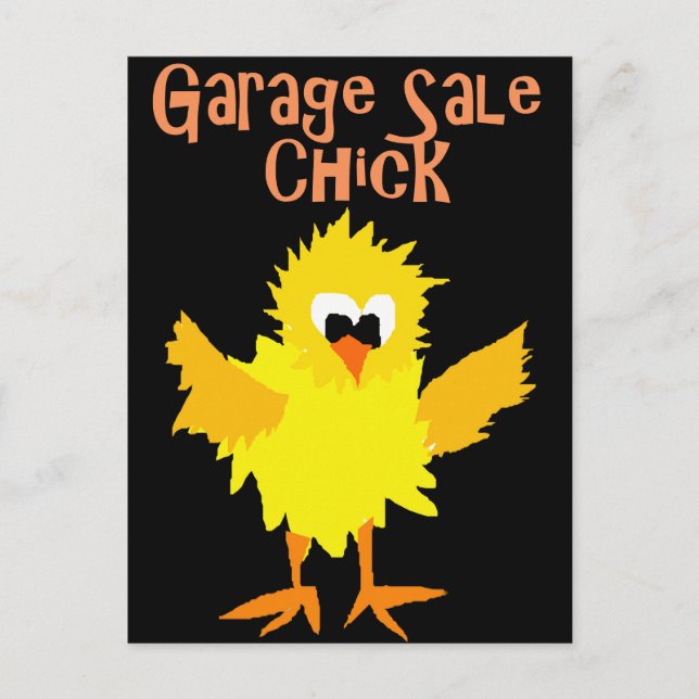 Funny Garage Sale Chick Cartoon Postcard (Front)