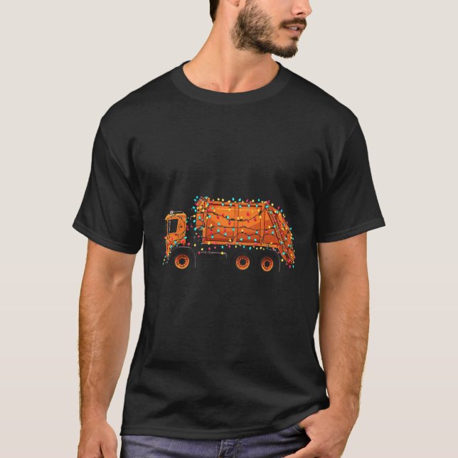Funny Garbage Truck Christmas Graphics Lights Love T-Shirt (Front)
