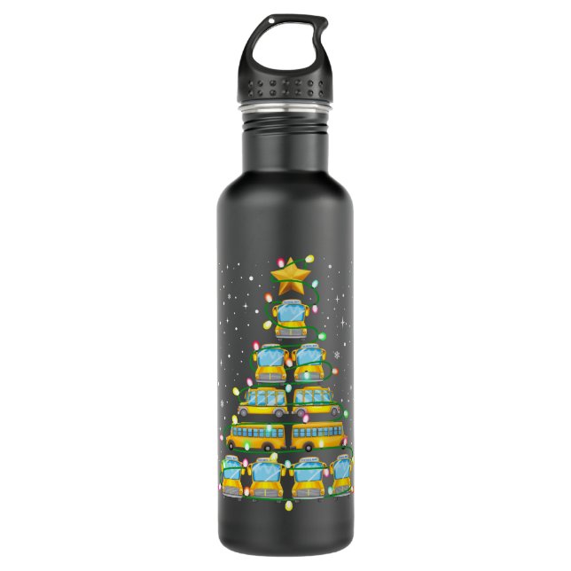 Funny Garbage Truck Christmas Tree Lights Xmas Kid Stainless Steel Water Bottle (Front)