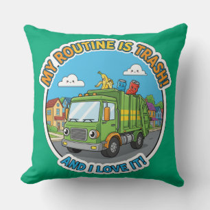 Funny Garbage Truck-Humor Decor Throw Pillow