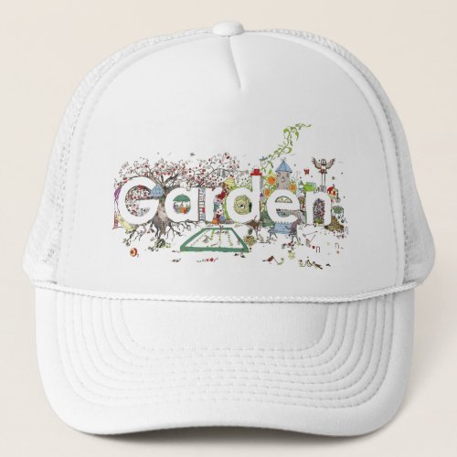 Funny Garden Lovers Colorful Word Art Cartoon Trucker Hat