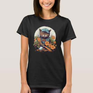 Funny gardening Cat with pretty Flowers and Herbs T-Shirt