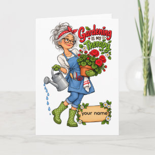 Funny Gardening Is My Therapy Personalized Gardene Card