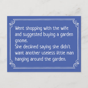 Funny Gardening Joke. Garden Gnome Postcard