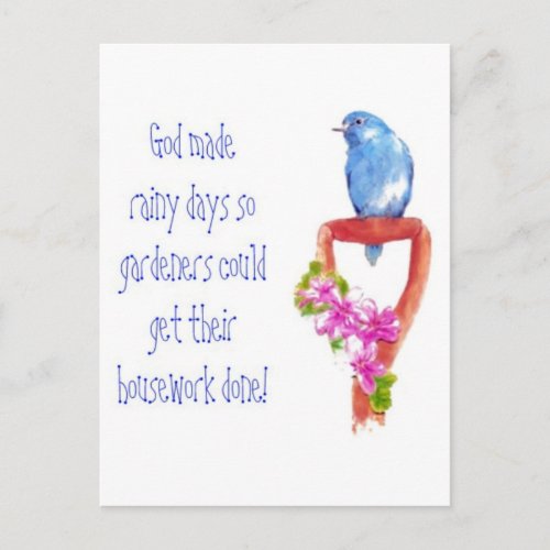 Funny Gardening Quote Bluebird Postcard