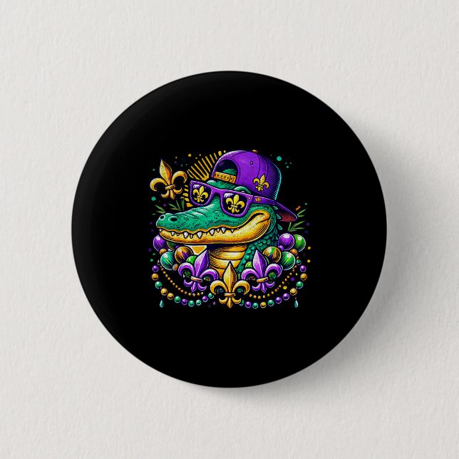 Funny Gator Mardi Gras  Button (Front)