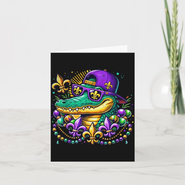 Funny Gator Mardi Gras  Card (Front)