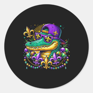 Funny Gator Mardi Gras  Classic Round Sticker