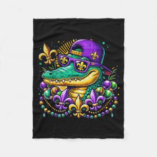 Funny Gator Mardi Gras  Fleece Blanket