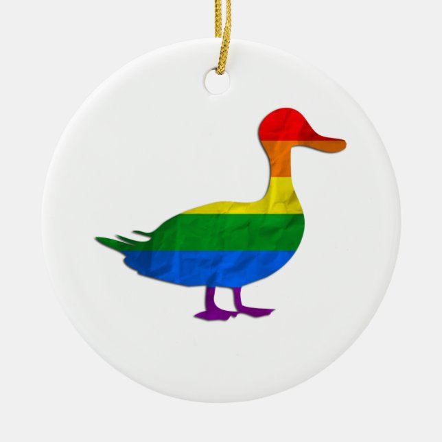 Funny Gay and Lesbian Pride Duck, Quack Quack Ceramic Ornament (Front)