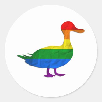 Funny Gay And Lesbian Pride Duck  Quack Quack Classic Round Sticker by TO_photogirl at Zazzle