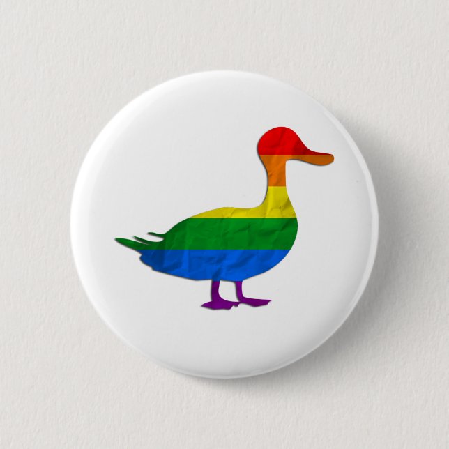 Funny Gay and Lesbian Pride Duck, Quack Quack Pinback Button (Front)